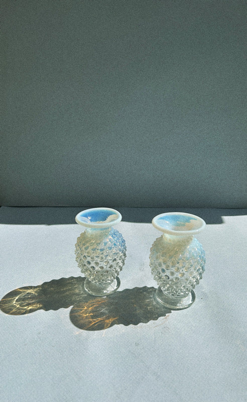 Glass Vase, Vintage Hobnail Opalescent Glass Vases