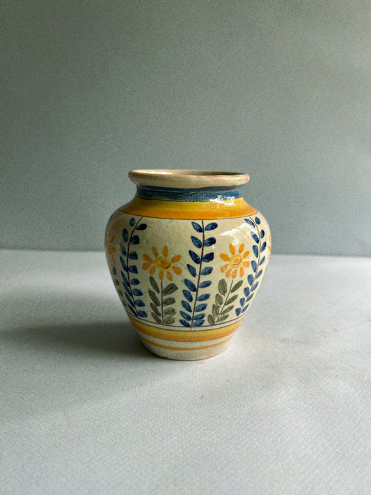 Ceramic, Vintage Portuguese Hand painted Floral Vase