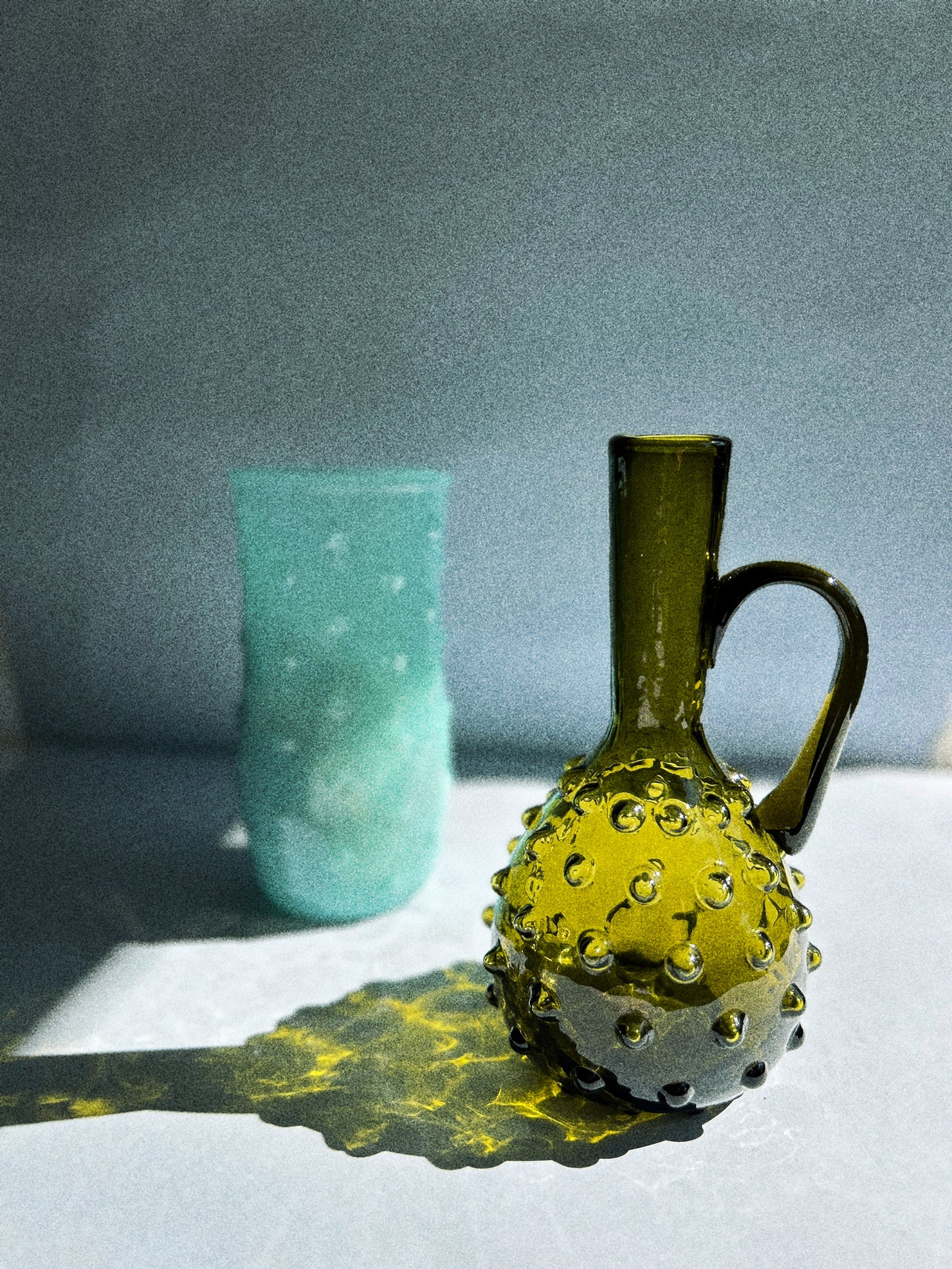 Glass Vase, Vintage Hobnail Vase Smokey Green