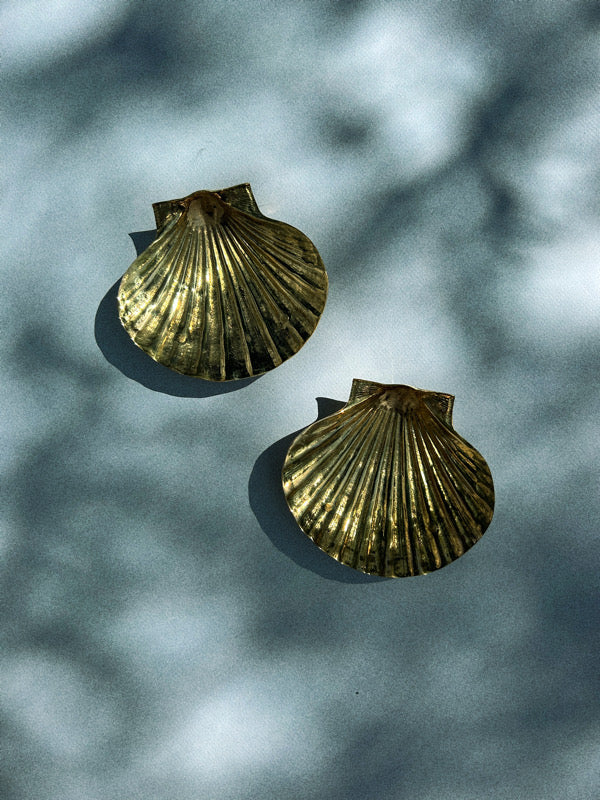 Brass, A Pair of Vintage Gold Plated Shell Ashtrays/ Catchalls