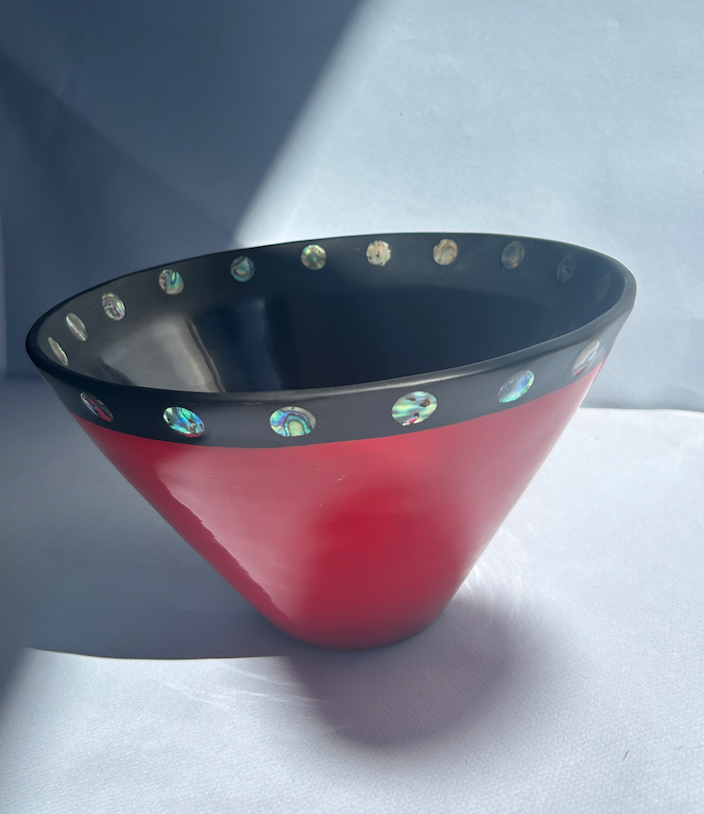 Acrylic Red Bowl with mother of Pearl Inlays